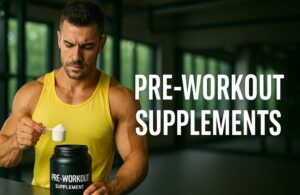 Athlete mixing pre workout powder with water before gym session